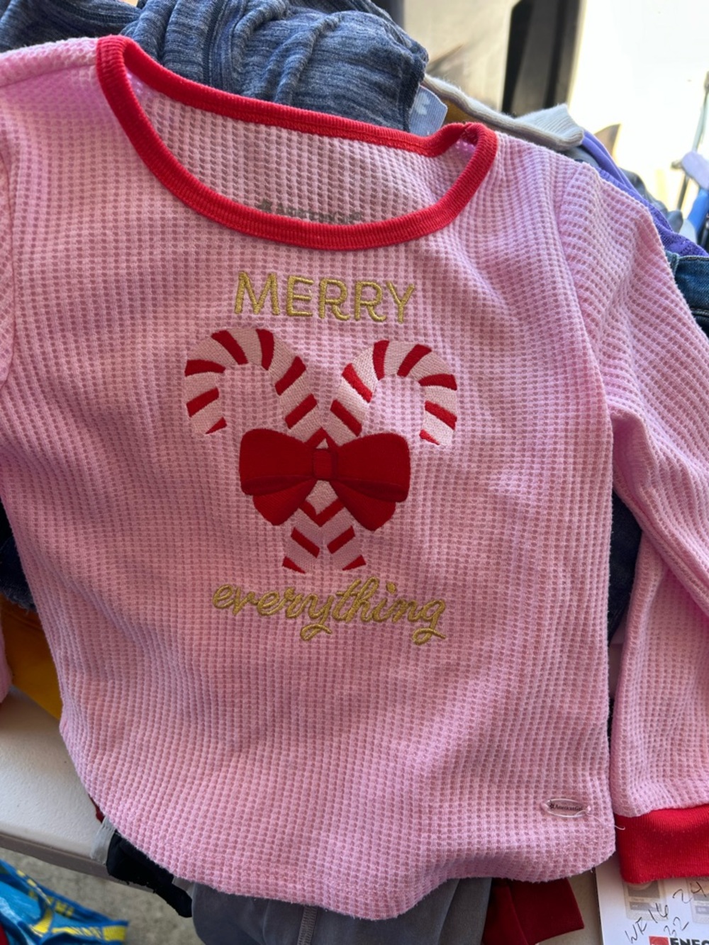 American Girl Pink and Red Merry Everything Waffle Knit Pajama Top